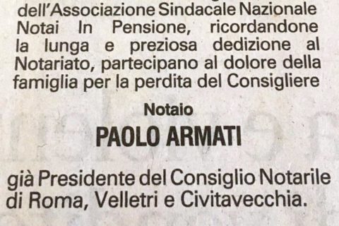 Necrologio - Paolo Armati - Il Messaggero del 5 Settembre 2020